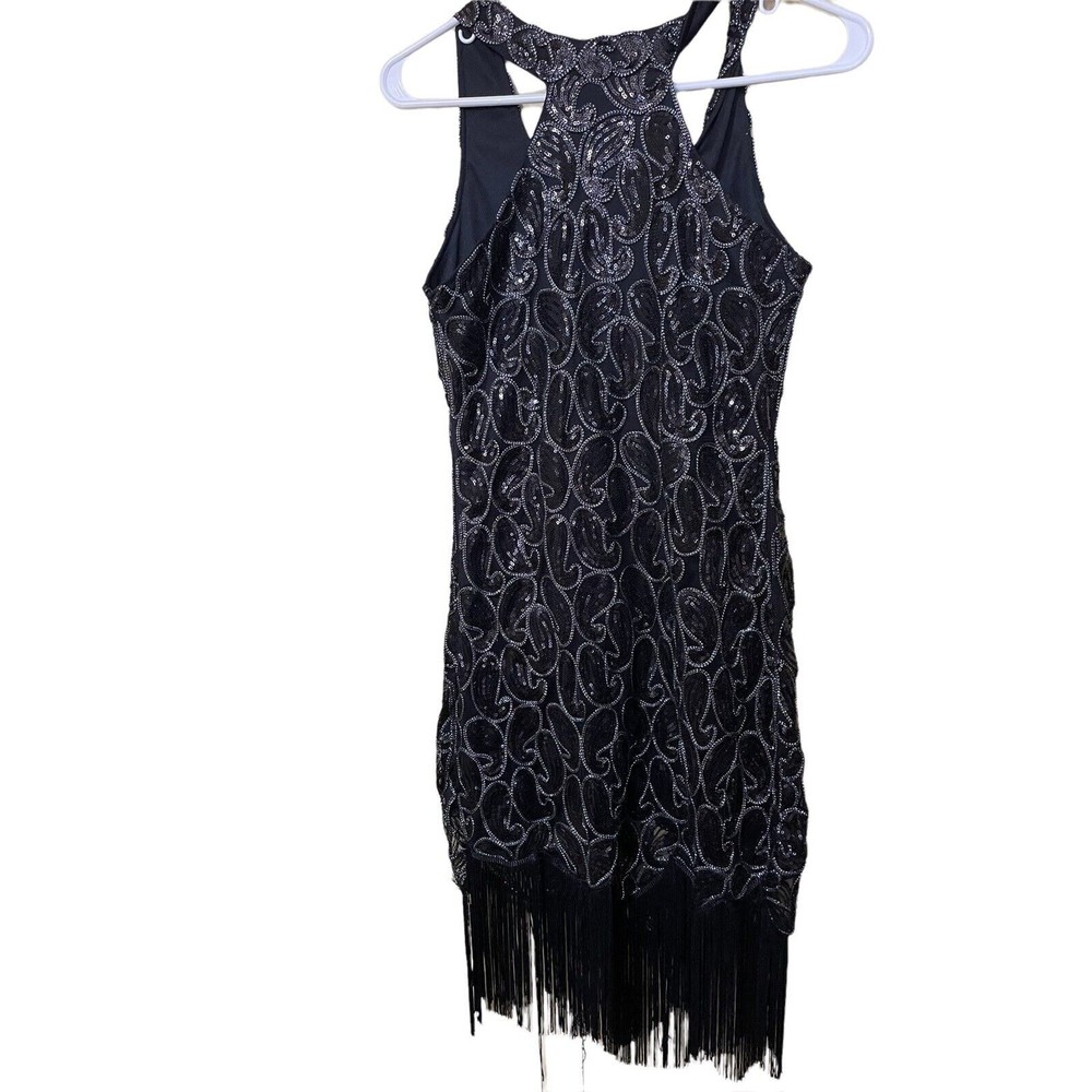 Flapper style knit dress costume Black with Black sequins Womens Small